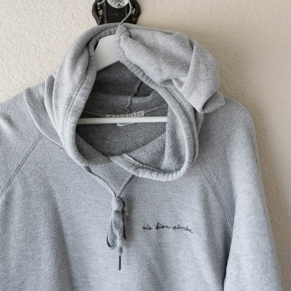 Magnolia Gray Hoodie Womens M French Script Made Usa Soft Pullover View 6